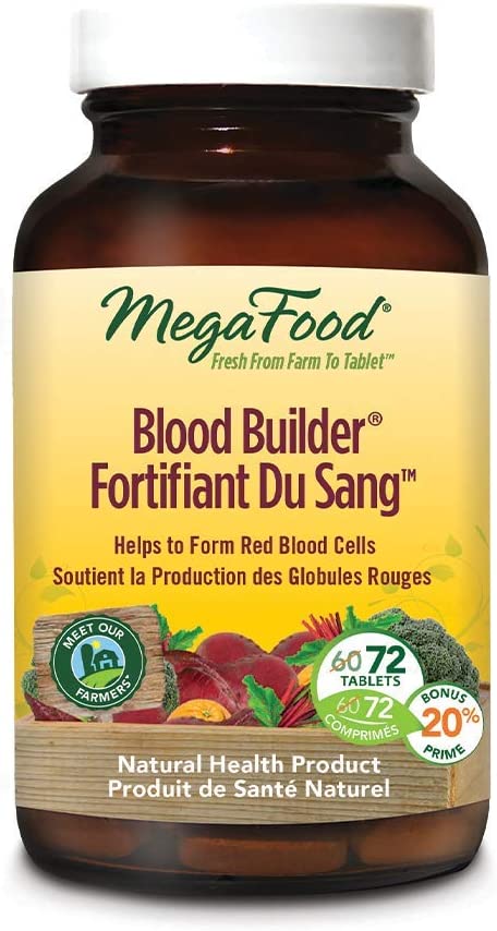 MegaFood - Blood Builder, Support for Healthy Energy Levels and Red Blood Cell Production, Iron, Beet Root, and Folate, 72 Tablets