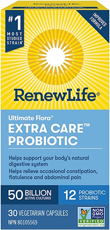 Renew Life Probiotics Ultimate Flora Extra Care Probiotic 50 Billion Active Cultures, 30 Vegetarian capsules
