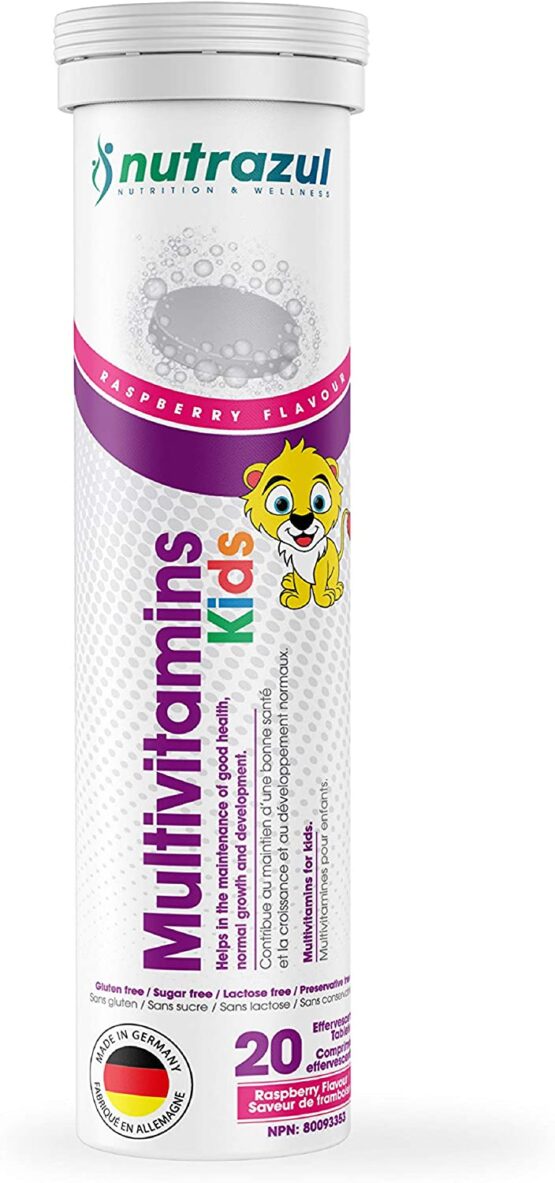 Nutrazul KIDS Multivitamin Effervescent Tablets - Raspberry 20’s | 20 Days Supply | Gluten Free, Sugar Free, Lactose Free & Preservative Free |...