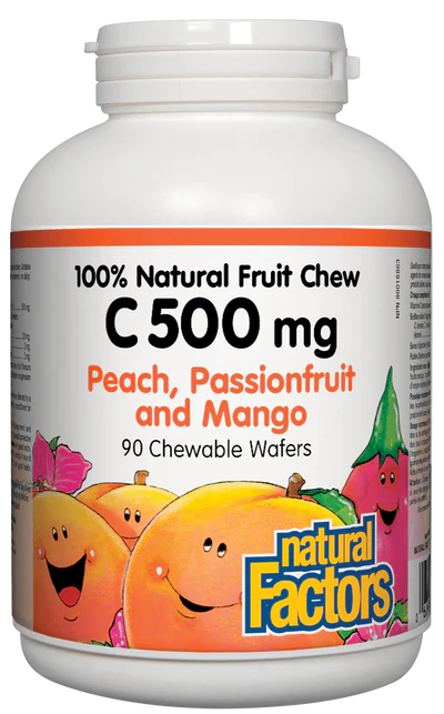 Natural Factors C Natural Fruit Chews 500 mg - Peach, Passionfruit & Mango (90 Chewable Wafers)