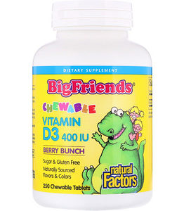 Natural Factors, Big Friends, Chewable Vitamin D3, Berry Bunch, 400 IU, 250 Chewable Tablets