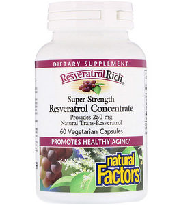 Natural Factors, ResveratrolRich, Super Strength, Resveratrol Concentrate, 60 Vegetarian Capsules