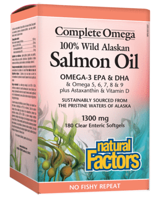 Natural Factors 100% Wild Alaskan Salmon Oil 180 Softgels 180 Clear Enteric Softgels