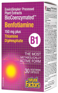 Natural Factors BioCoenzymated Benfotiamine B1 150 mg plus Thiamine Diphosphate 30 Capsules