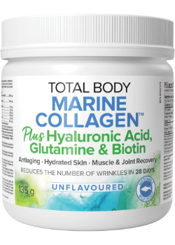 Natural factorsTOTAL BODY MARINE COLLAGEN WITH HYALURONIC ACID GLUTAMINE & BIOTIN (UNFLAVOURED) 135g